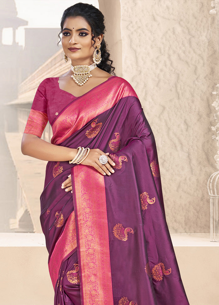 Wine Spun Silk Saree With Blouse Piece