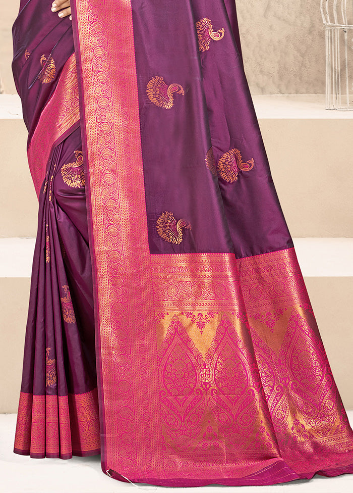 Wine Spun Silk Saree With Blouse Piece