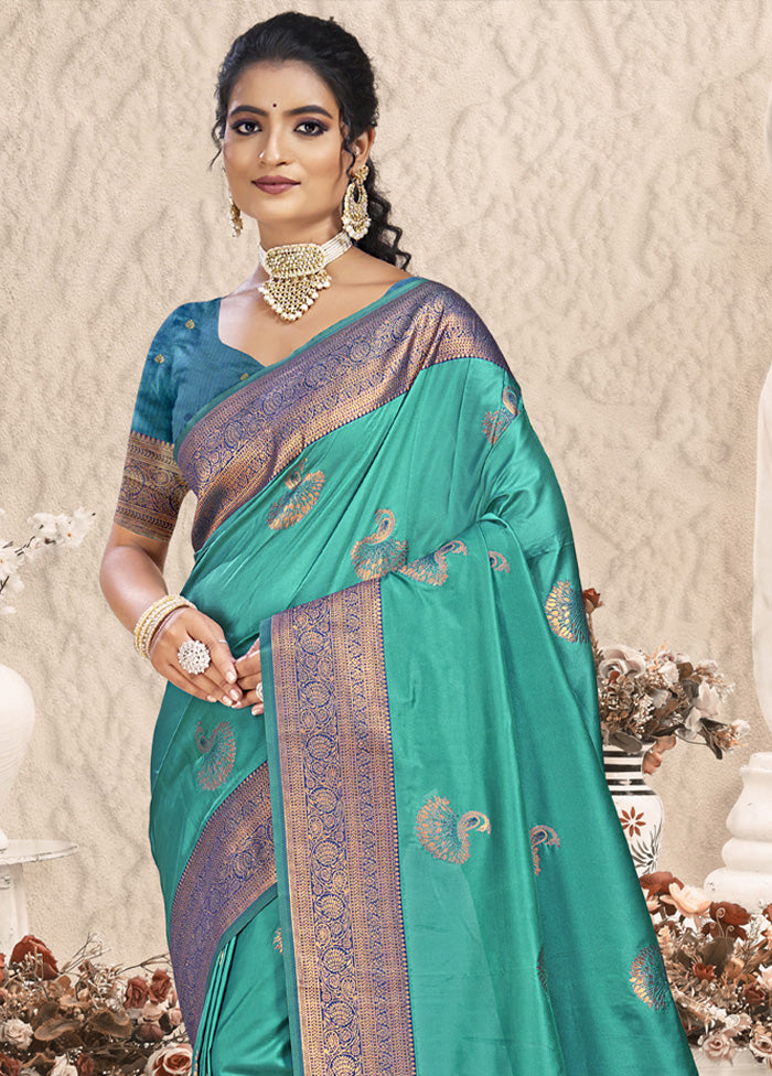 Rama Spun Silk Saree With Blouse Piece