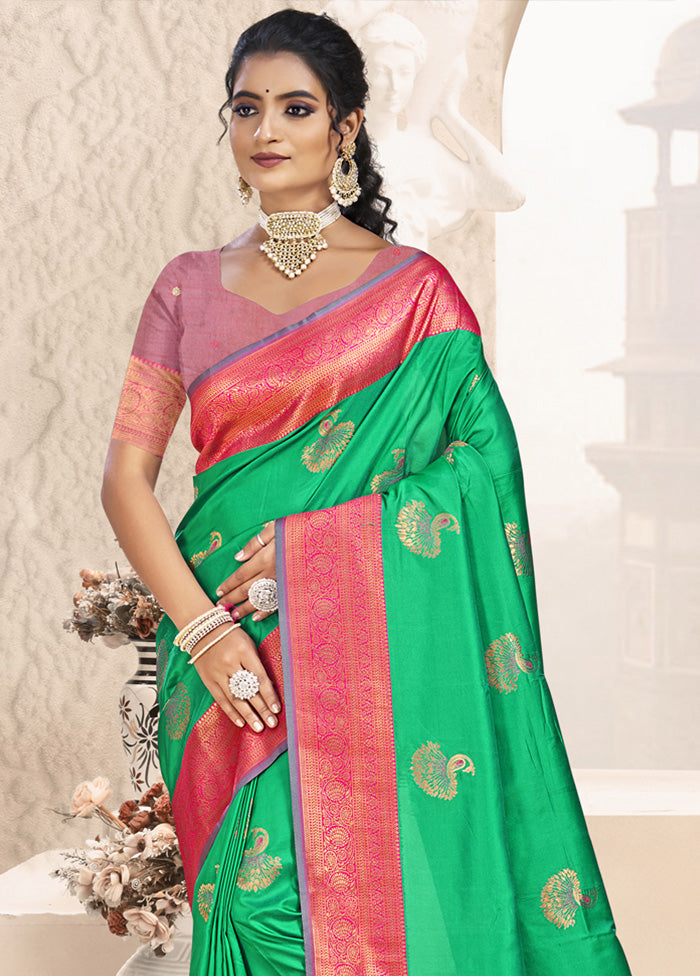 Sea Green Spun Silk Saree With Blouse Piece