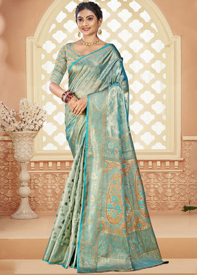 Aqua Spun Silk Saree With Blouse Piece