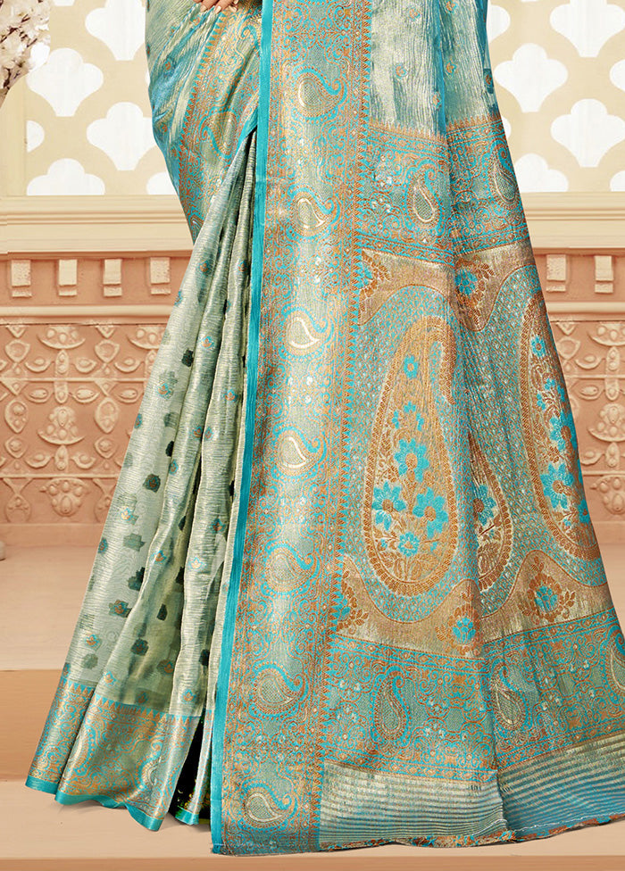 Aqua Spun Silk Saree With Blouse Piece