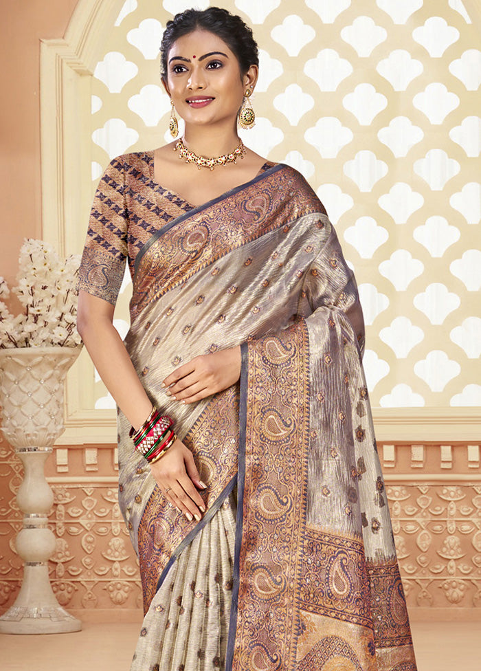 Grey Spun Silk Saree With Blouse Piece