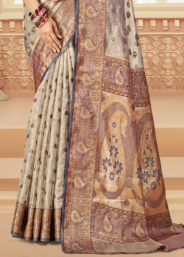 Grey Spun Silk Saree With Blouse Piece