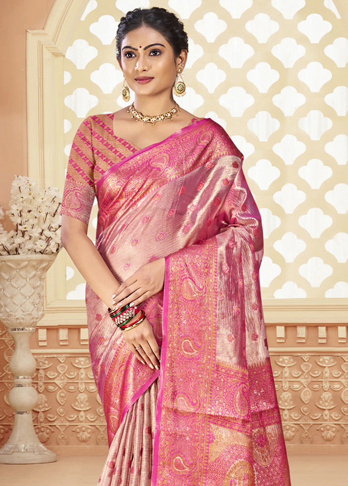 Pink Spun Silk Saree With Blouse Piece