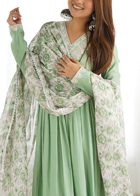 3 Pc Mint Green Pure Readymade Chanderi Suit Set