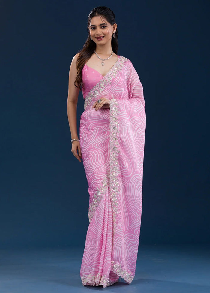 Pink Georgette Saree With Blouse Piece