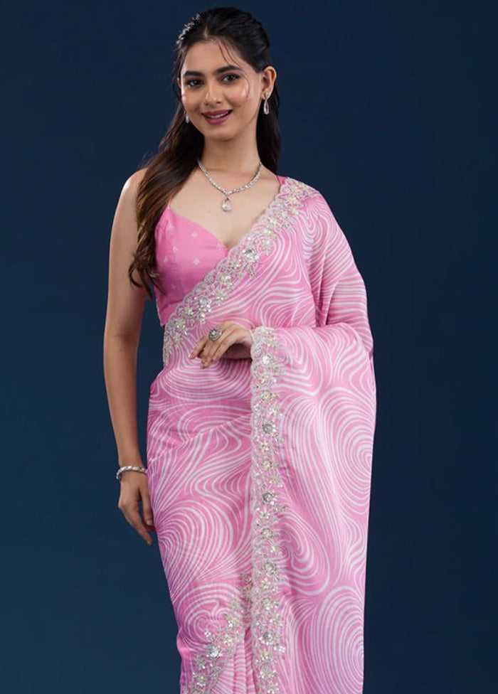 Pink Georgette Saree With Blouse Piece