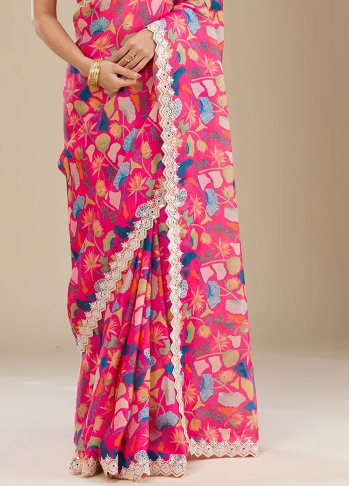 Multicolor Georgette Saree With Blouse Piece