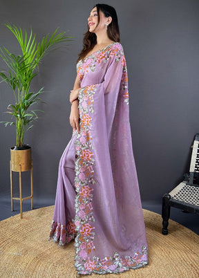 Lavender Spun Silk Saree With Blouse Piece