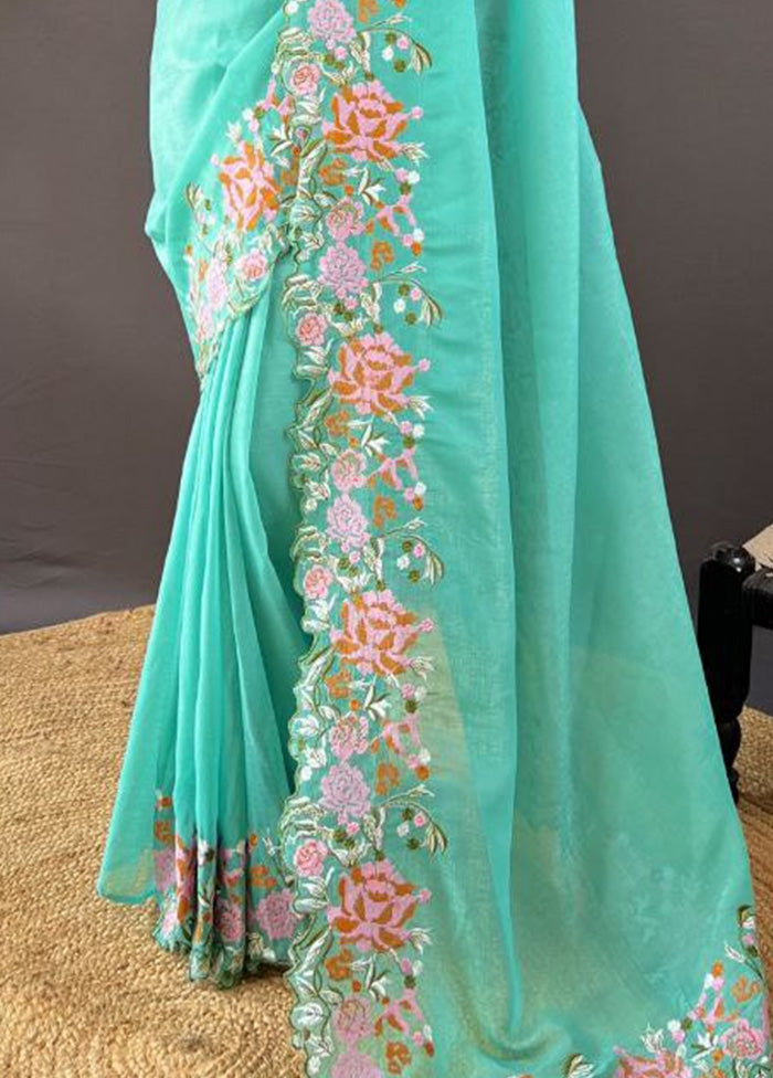 Mint Green Spun Silk Saree With Blouse Piece