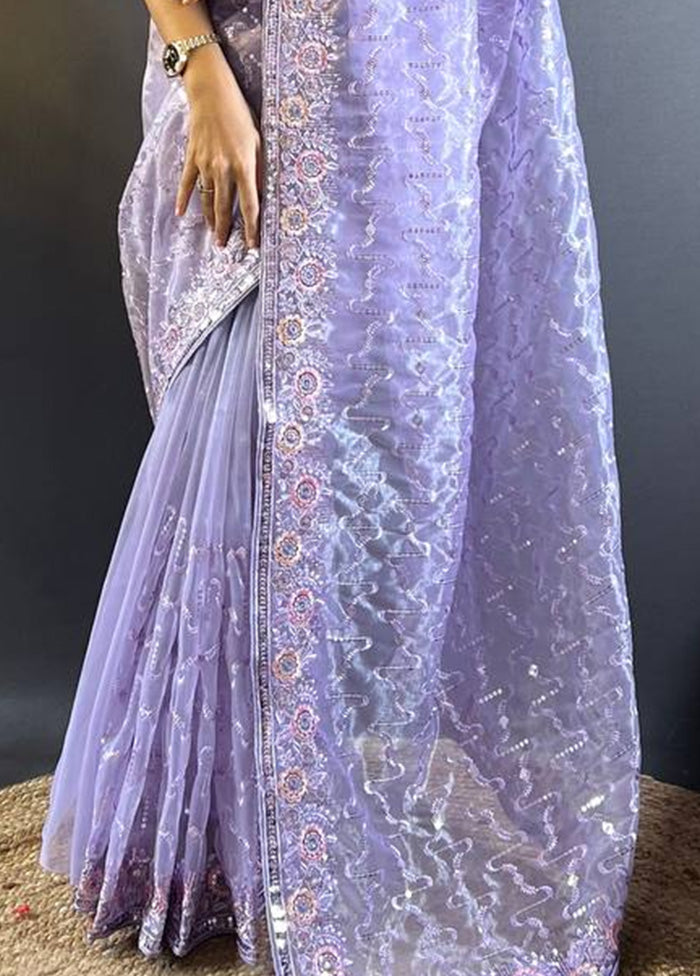 Lavender Net Saree With Blouse Piece