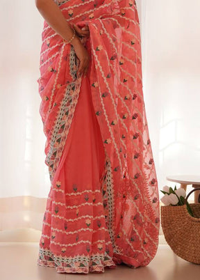 Pink Organza Saree With Blouse Piece