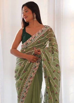 Sea Green Organza Saree With Blouse Piece