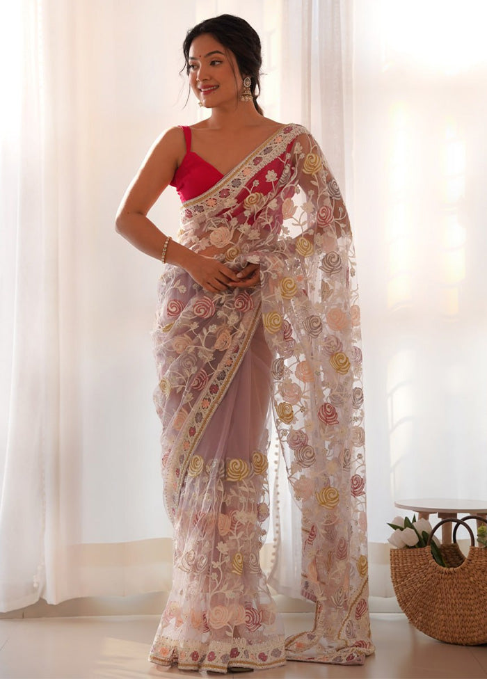 Lavender Net Saree With Blouse Piece