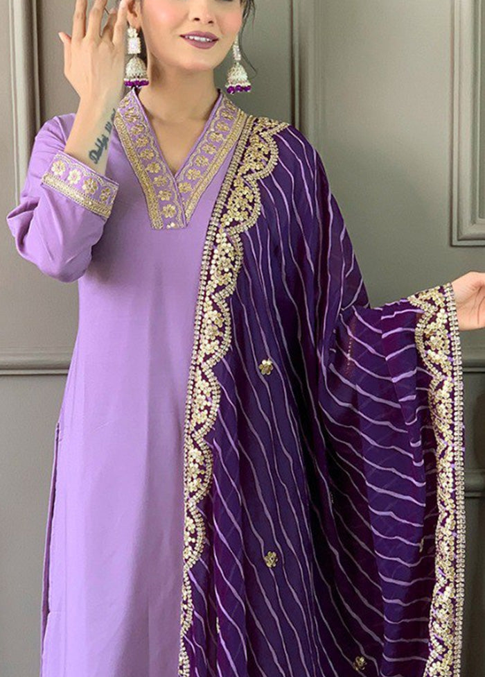 3 Pc Lavender Readymade Viscose Suit Set