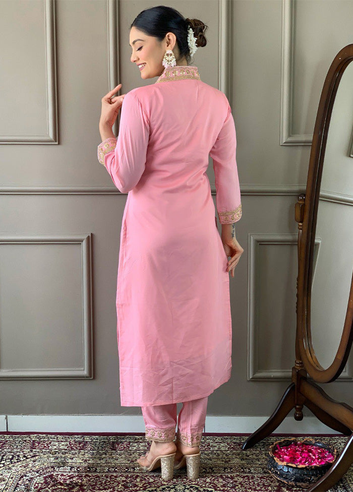 3 Pc Light Pink Readymade Viscose Suit Set