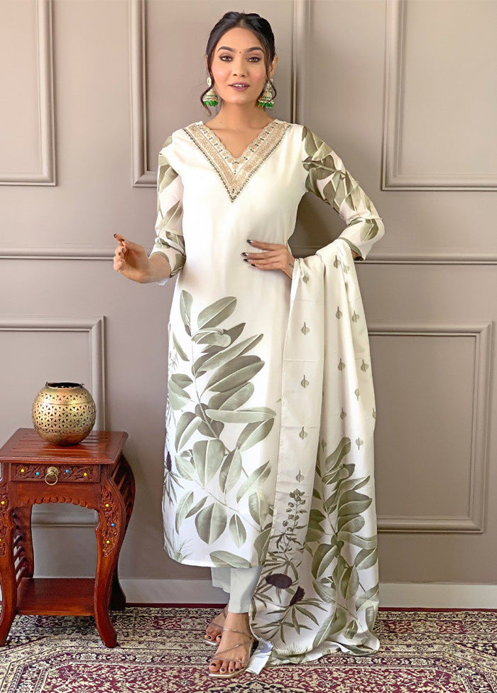 3 Pc White Readymade Silk Suit Set