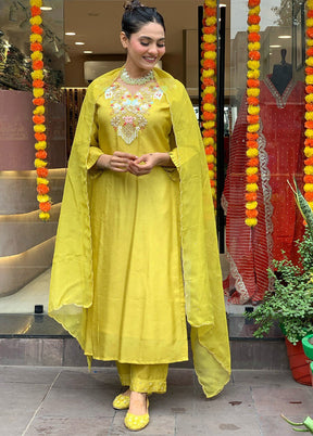 3 Pc Lemon Readymade Chanderi Suit Set