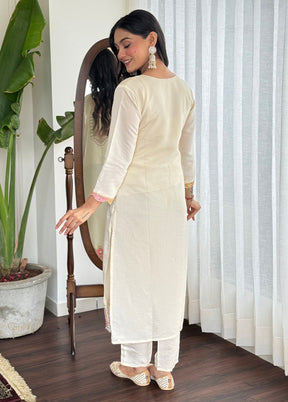 3 Pc White Readymade Viscose Suit Set