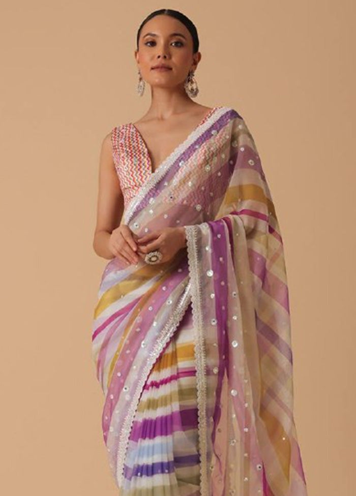 Multicolor Georgette Saree With Blouse Piece