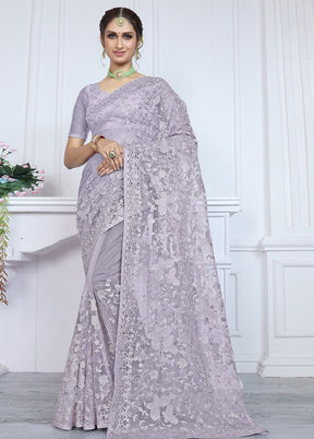 Lavender Net Saree With Blouse Piece