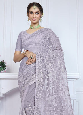 Lavender Net Saree With Blouse Piece