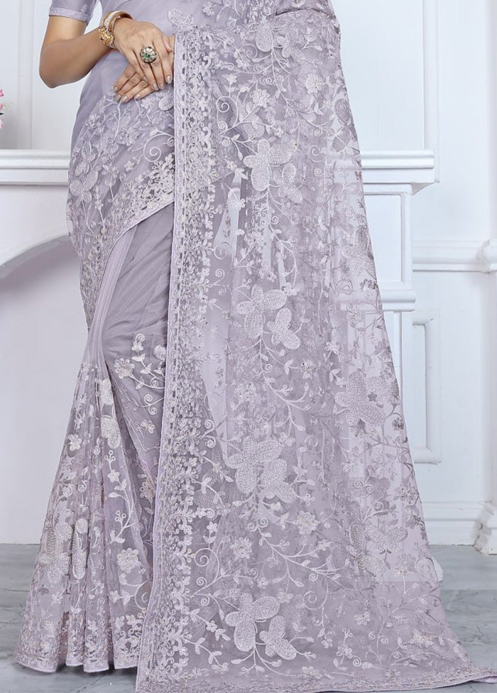 Lavender Net Saree With Blouse Piece