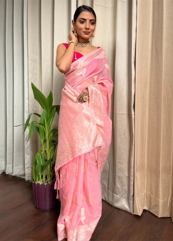 Pink Spun Silk Saree With Blouse Piece