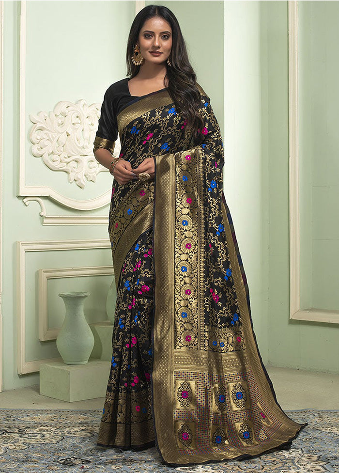 Black Banarasi Silk Saree With Blouse Piece