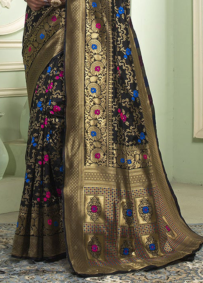 Black Banarasi Silk Saree With Blouse Piece