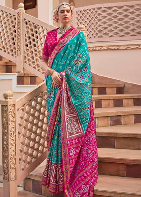 Rama Spun Silk Saree With Blouse Piece