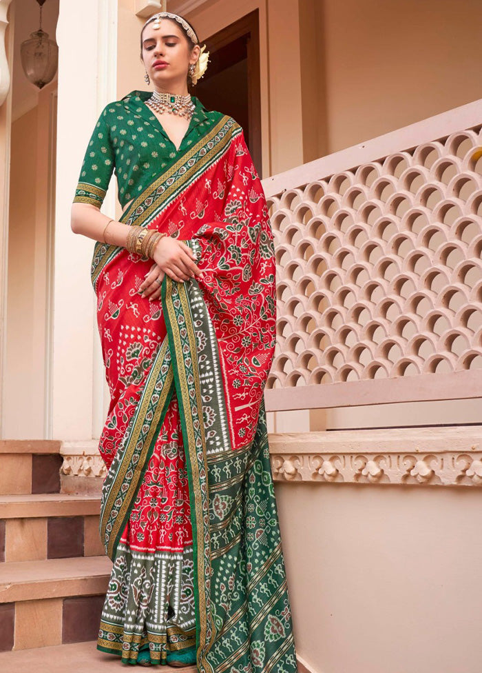 Red Spun Silk Saree With Blouse Piece