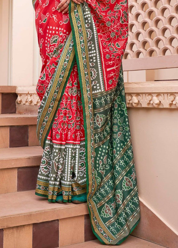 Red Spun Silk Saree With Blouse Piece