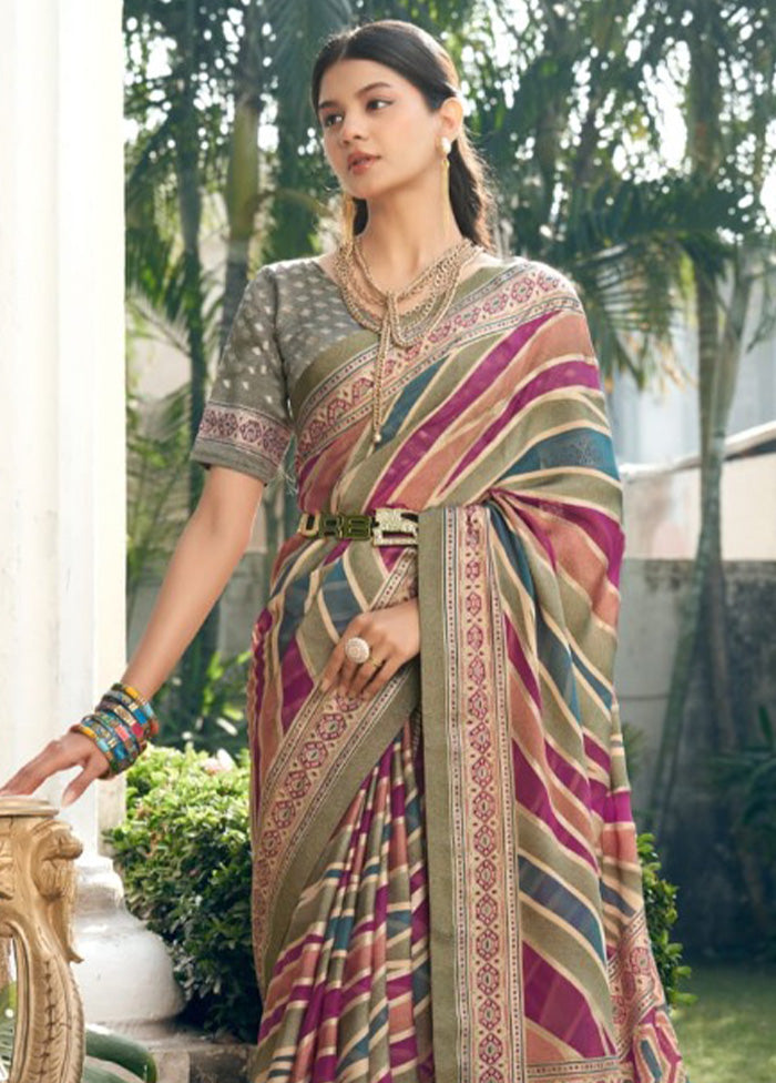 Multicolor Georgette Saree With Blouse Piece