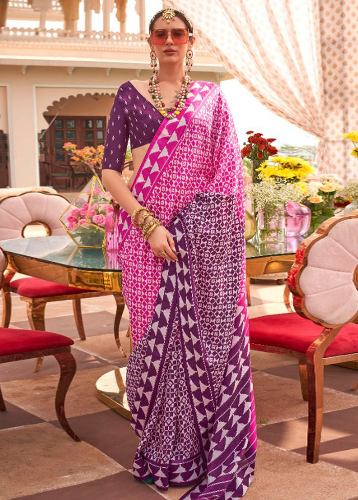 Multicolor Spun Silk Saree With Blouse Piece