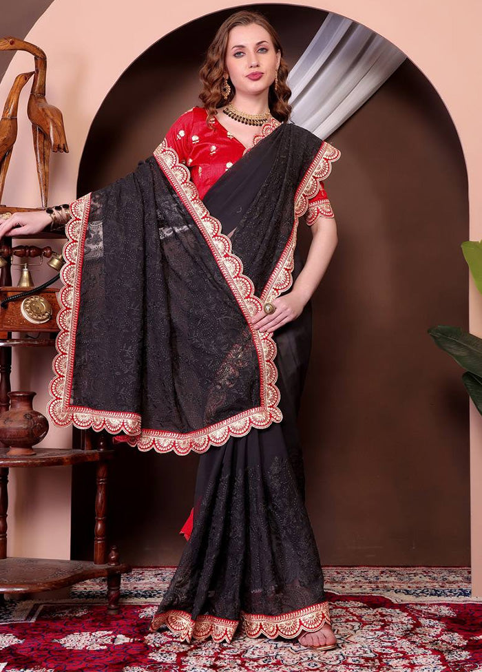 Black Georgette Saree With Blouse Piece