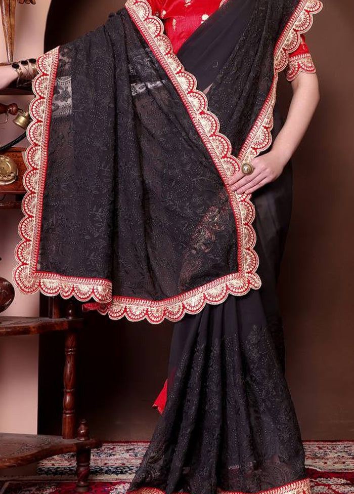 Black Georgette Saree With Blouse Piece