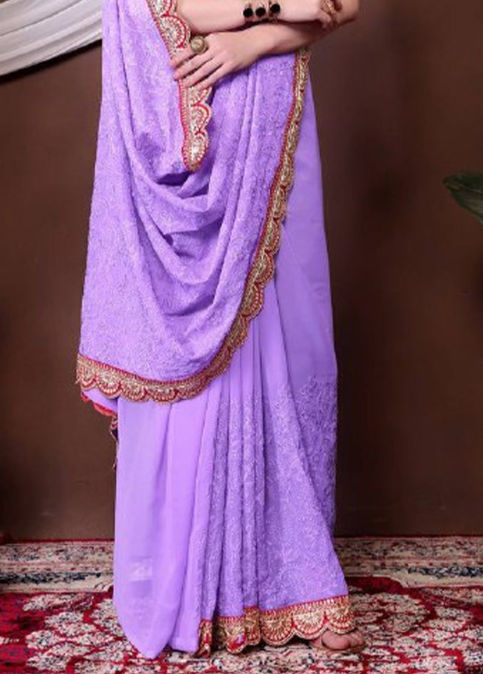 Lavender Georgette Saree With Blouse Piece