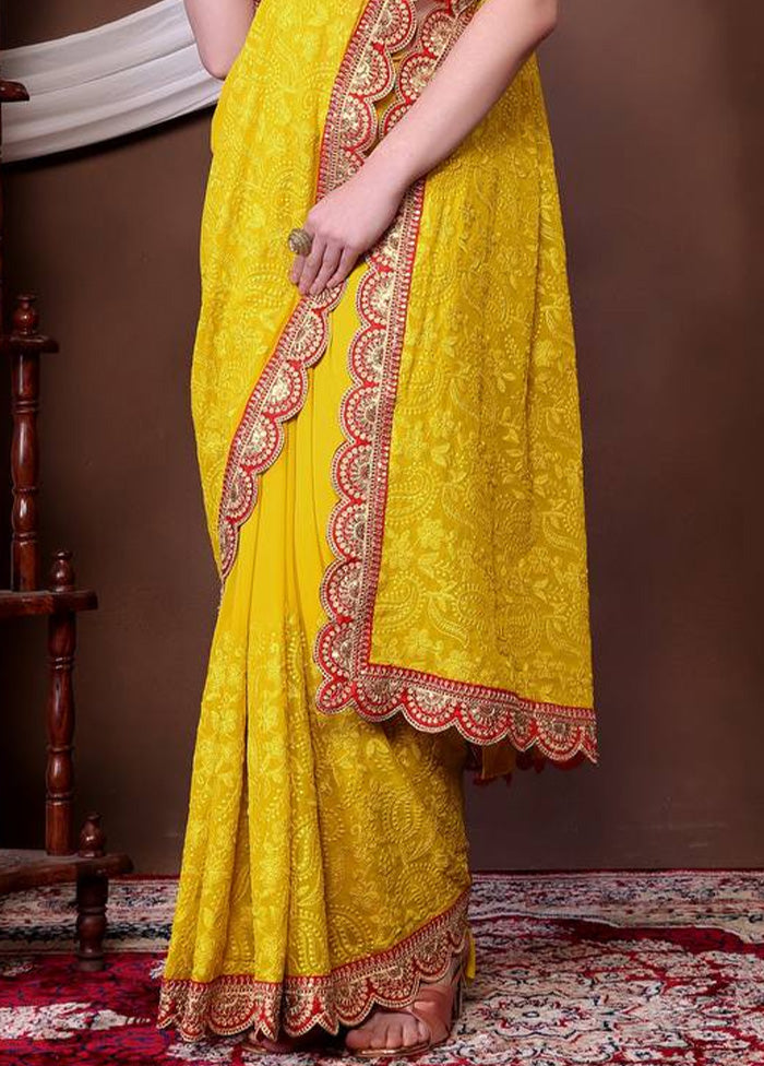 Yellow Georgette Saree With Blouse Piece