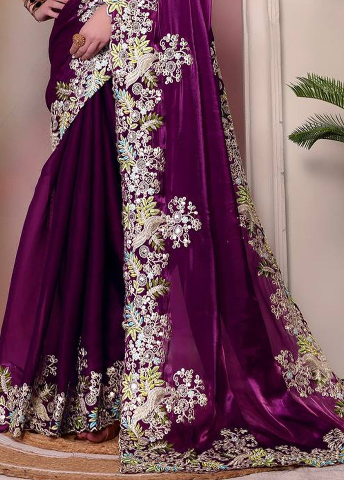 Purple Spun Silk Saree With Blouse Piece