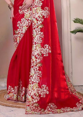 Red Spun Silk Saree With Blouse Piece