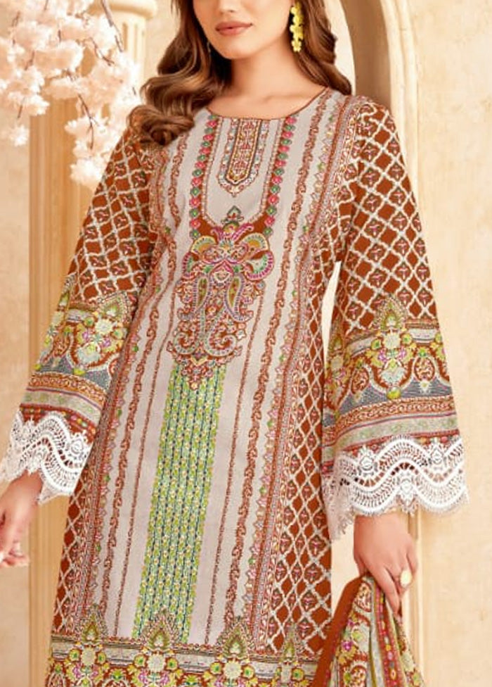 3 Pc Multicolor Unstitched Cotton Suit Set