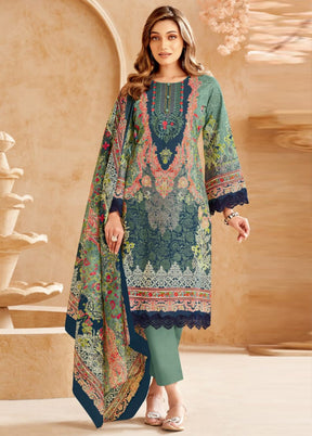 3 Pc Multicolor Unstitched Cotton Suit Set