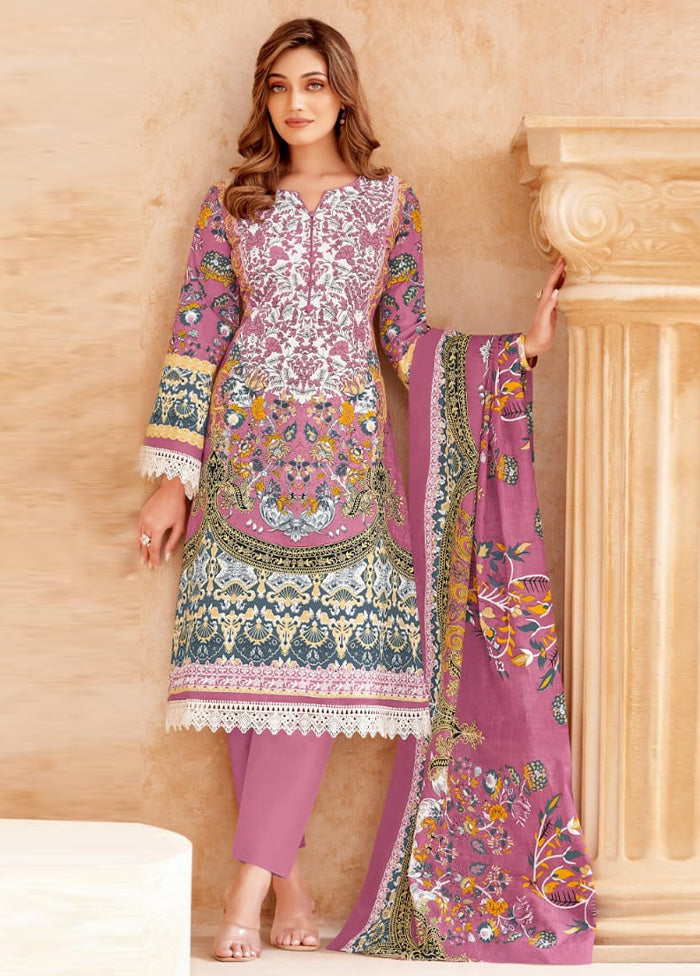 3 Pc Multicolor Unstitched Cotton Suit Set