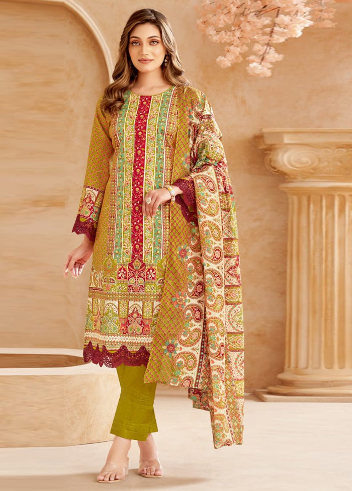 3 Pc Multicolor Unstitched Cotton Suit Set