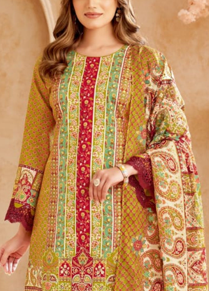 3 Pc Multicolor Unstitched Cotton Suit Set