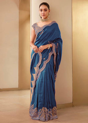 Teal Spun Silk Saree With Blouse Piece