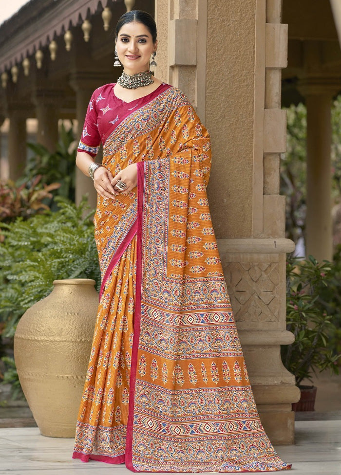 Multicolor Cotton Saree With Blouse Piece