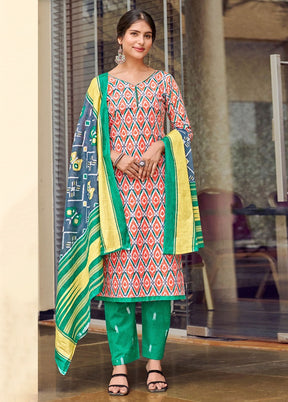 3 Pc Multicolor Pure Readymade Cotton Suit Set